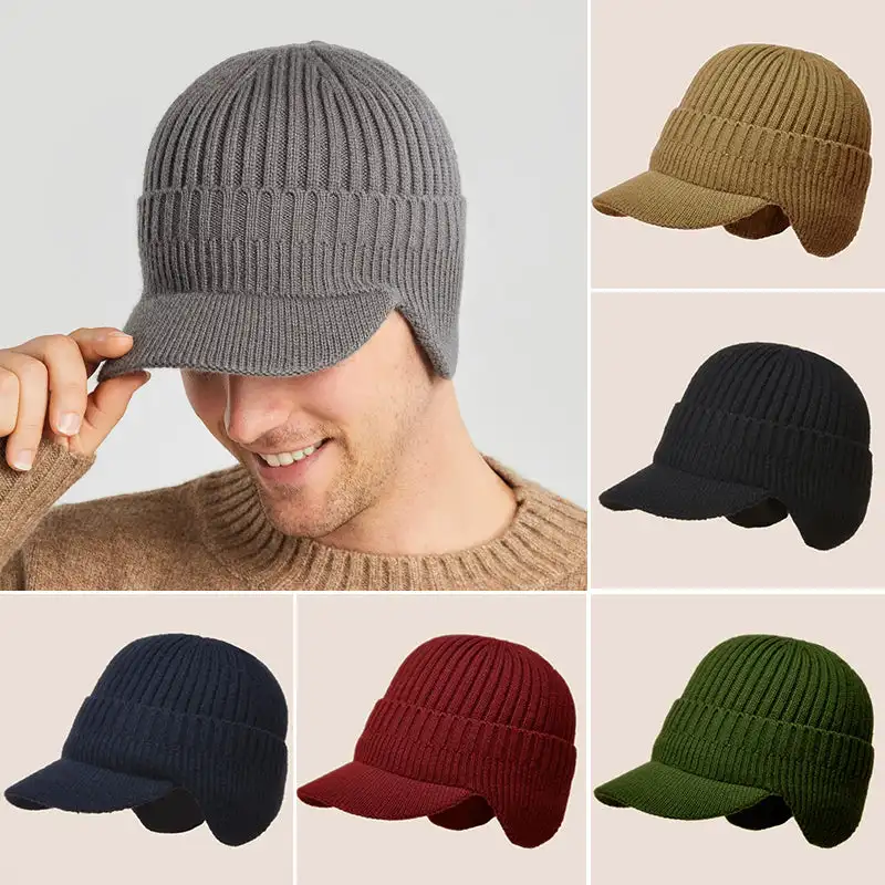 Top Trends: 1Pc Autumn Winter Men'S Simple Solid Color Thickened Woolen Hat Outdoor Cycling Sports Elastic Warm Ear Protection Knitted Hat Shoppable Styles