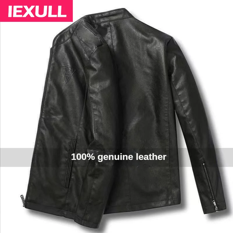 Top Trends: Sheep Leather Jacket Men's Autumn Middle-aged And Young Leather Jacket Plus Fat Large Size PU Leather Jacket Men's Clothing Shoppable Styles