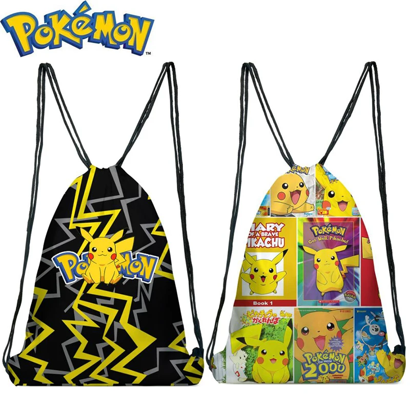 Top Trends: Anime Pokemon Drawstring Bags Pocket Monster Pikachu Travel Storage Bags Boys Kids Backpack Cotton Fabric Bags Shoppable Styles