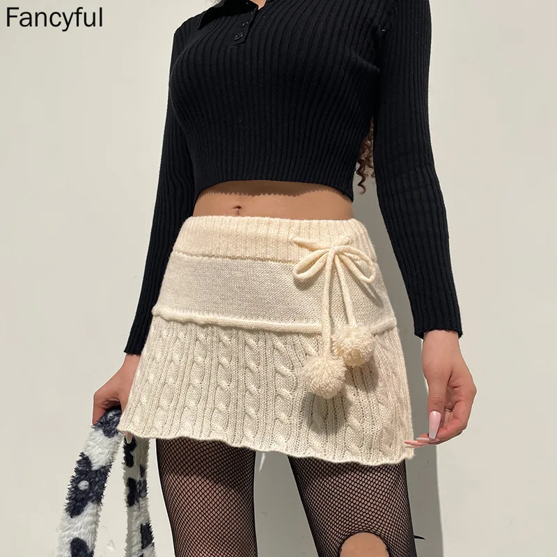 Top Trends: Women Skirts Y2k Autumn Winter Fashion Fried Dough Twist Versatile Age Reducing Wool Knitted Skirt Wool Ball Decorated Commuter Shoppable Styles