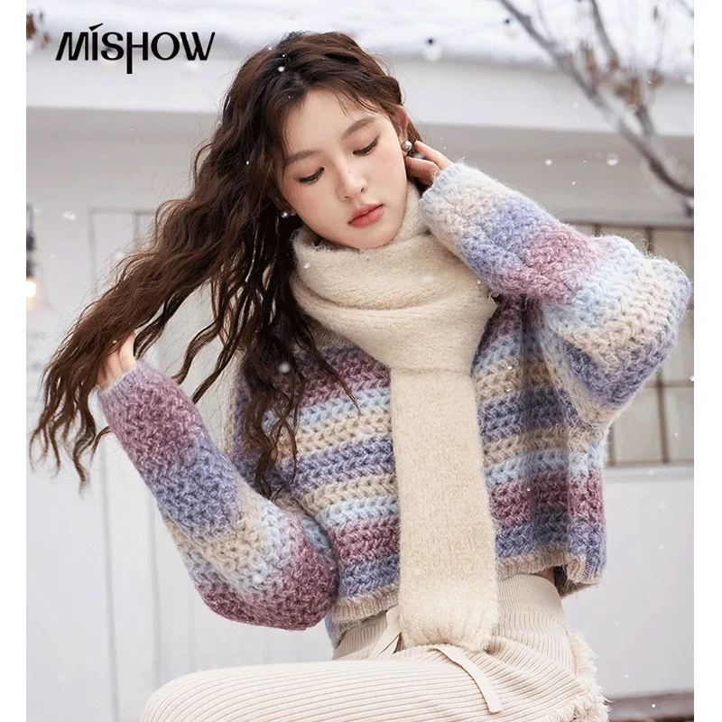 Top Trends: MISHOW Women's Tie Dye Gradient Sweater 2023 Pullover Crew Neck Short Knitted Autumn Winter Female Clothing Knitwears MXC51Z0313 Shoppable Styles