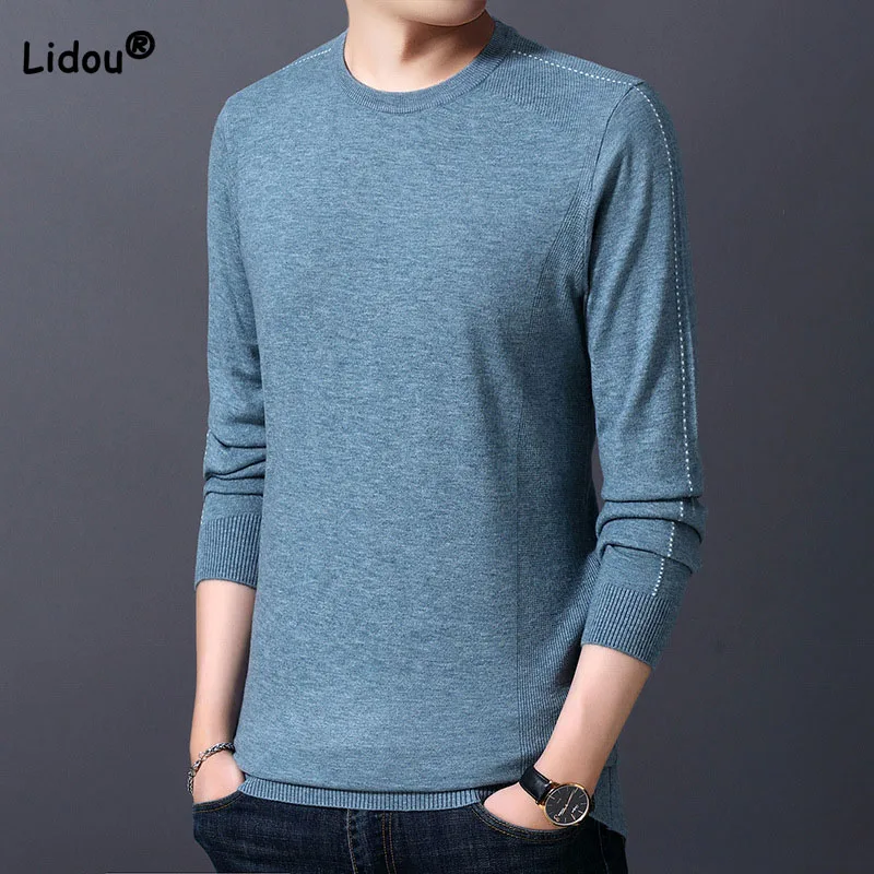 Top Trends: Fashion Men&#039;s Round Neck Trend Solid Color Sweaters Autumn Winter Male Clothes Casual All-match Long Sleeve Knitted Pullovers Shoppable Styles