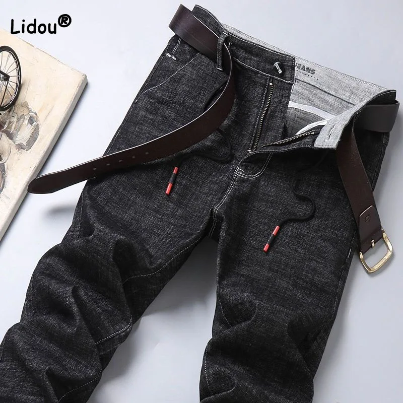 Top Trends: 2023 Fashion Trend Mid Waist Jeans Male Clothes Spring Summer Simplicity Comfortable Solid Color Zipper Denim Trousers For Men Shoppable Styles