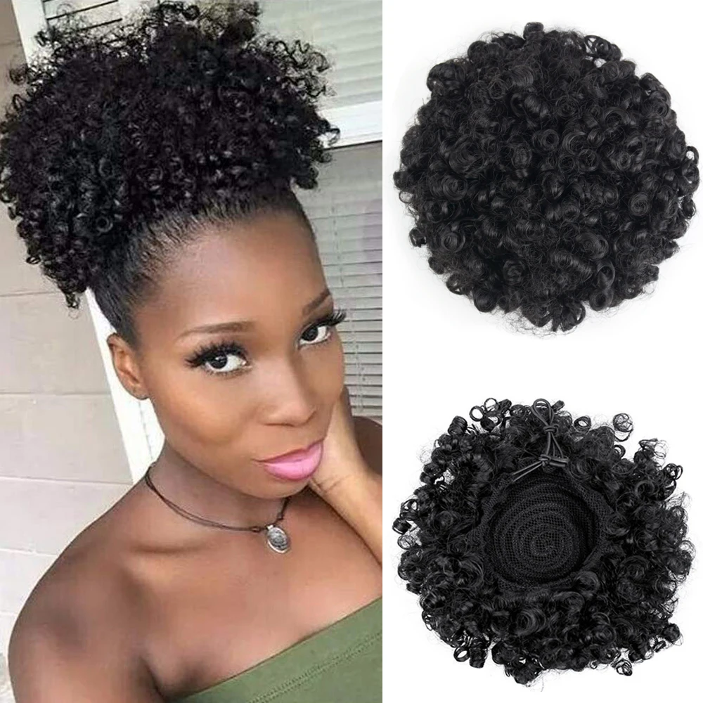 Top Trends: Afro Curly Ponytail Puff Chignon Wig Drawstring Ponytail Short Afro Kinky Pony Tail Clip In On African Synthetic Hair Bun Pieces Shoppable Styles