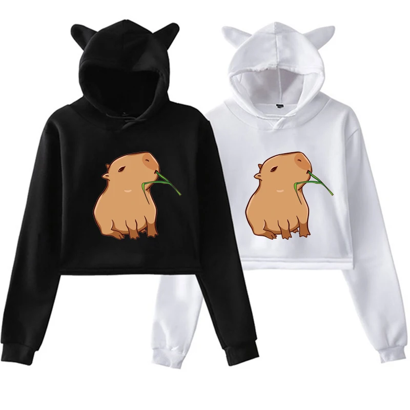 Top Trends: Funny Capybara Print Hoodies For Teen Girls Kawaii Cartoon Top Sweatshirts Cat Ear Hoodie FemaleFashion Harajuku Graphic Hooded Shoppable Styles