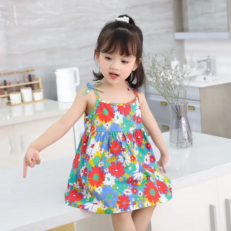 Top Trends: Summer Sleeveless Dresses Floral Print Casual Cotton Girl Dresses For Suspender Princess Beach Dresses Children Clothing Shoppable Styles