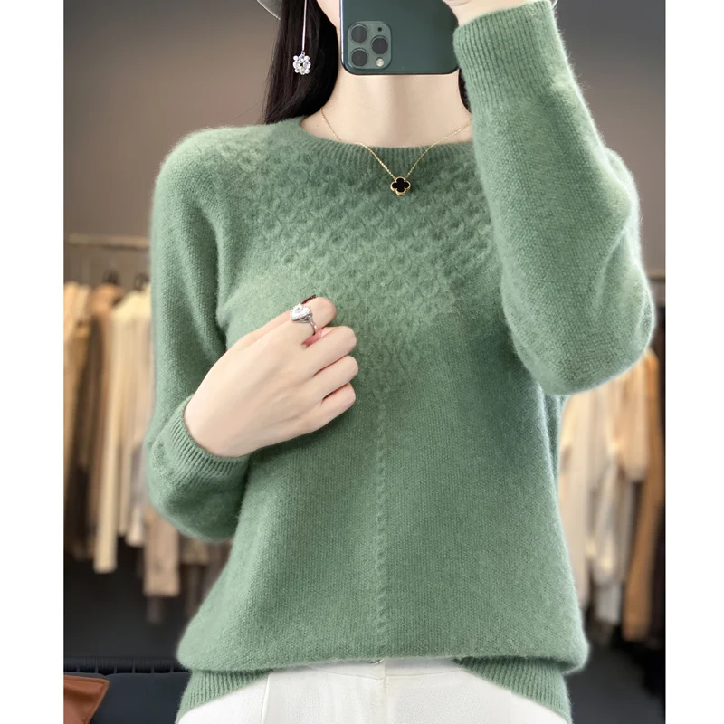 Top Trends: First-line Ready-to-wear Round Neck 100% Pure Sweater Women&#039;s Autumn And Winter Long-sleeved Knitted Cashmere Sweater Pullover B Shoppable Styles