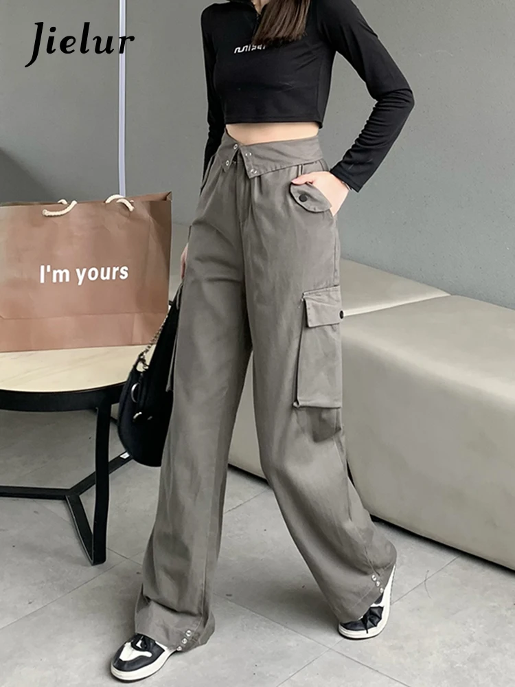 Top Trends: Jielur American Street Simple Cargo Pants Female Casual Loose Slim Women Straight Pants Gray High Waisted Fashion Woman Pants Shoppable Styles - Image 5