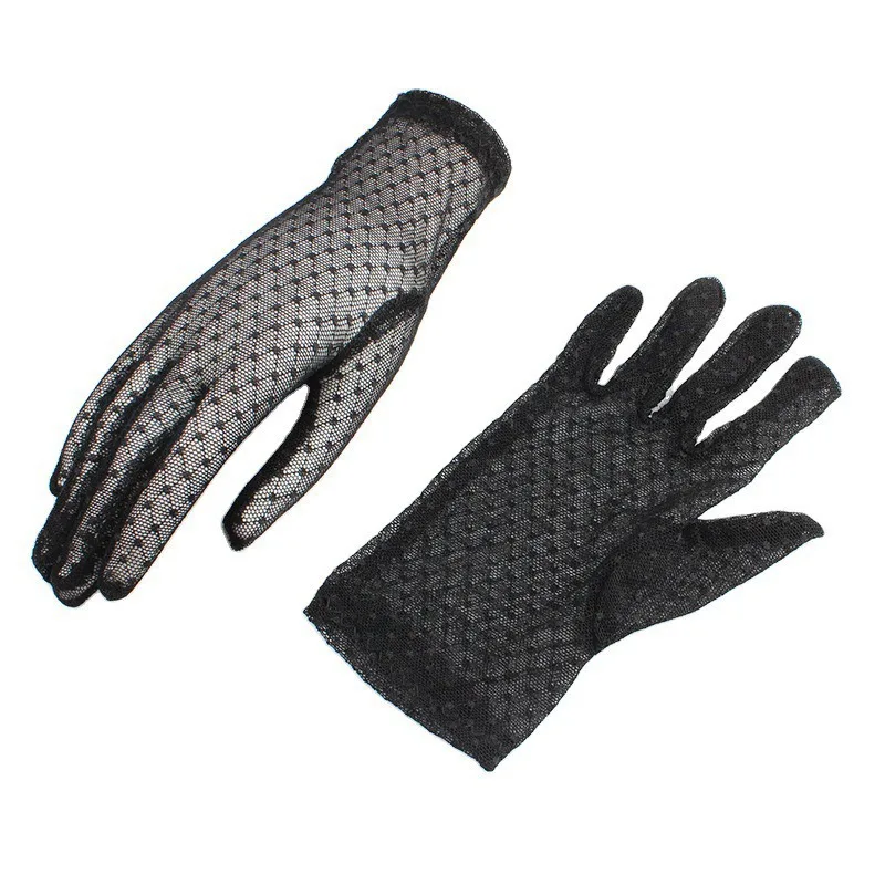 Top Trends: 1 Pairs Women Vintage Elegant Gloves Lace Full Finger Gloves Short Tulle Etiquette Stretchy Black Transparent Driving Mittens Shoppable Styles - Image 6