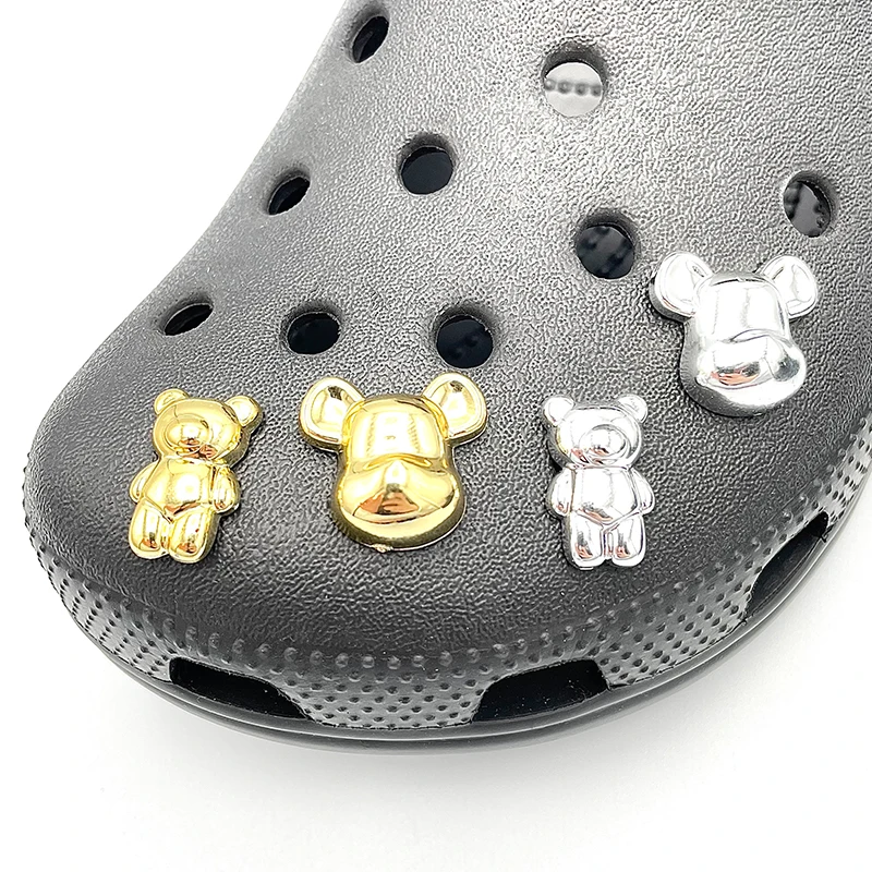 Top Trends: 2022 Original Cute Cartoon Gold Silver Bear Pattern Themed Shoe Charms For Child Croc Clogs DIY Decoration Accessories Shoe Pins Shoppable Styles - Image 6