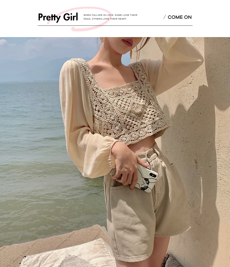 Top Trends: 2024 Summer Long Sleeve Vintage National Trend Female Clothes Hollow Out Lace Patchwork Chiffon Shirts Woman Blouses Wholesale Shoppable Styles - Image 4