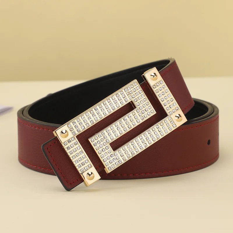 Top Trends: New Leather Women's Belt Fashion Rhinestone Inlaid Buckle Simple Style Belt All-match Clothing Pants High Quality Designer Belts Shoppable Styles - Image 3