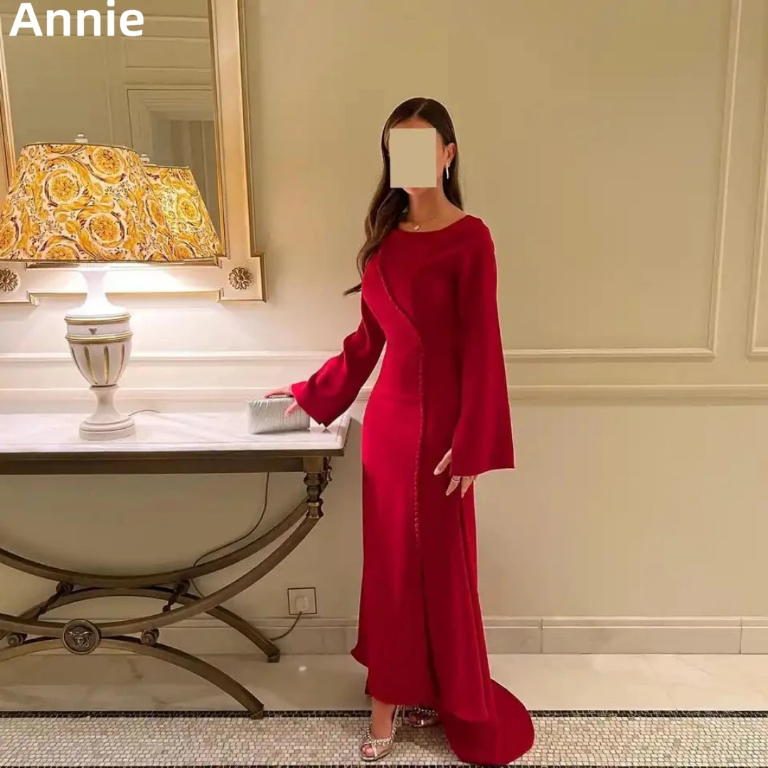 Top Trends: Annie Elegant And Simple Lady Prom Dresses Red Long Sleeves Evening Dress Side Slit Mermaid Formal Occasions 2024فساتين السهرة Shoppable Styles