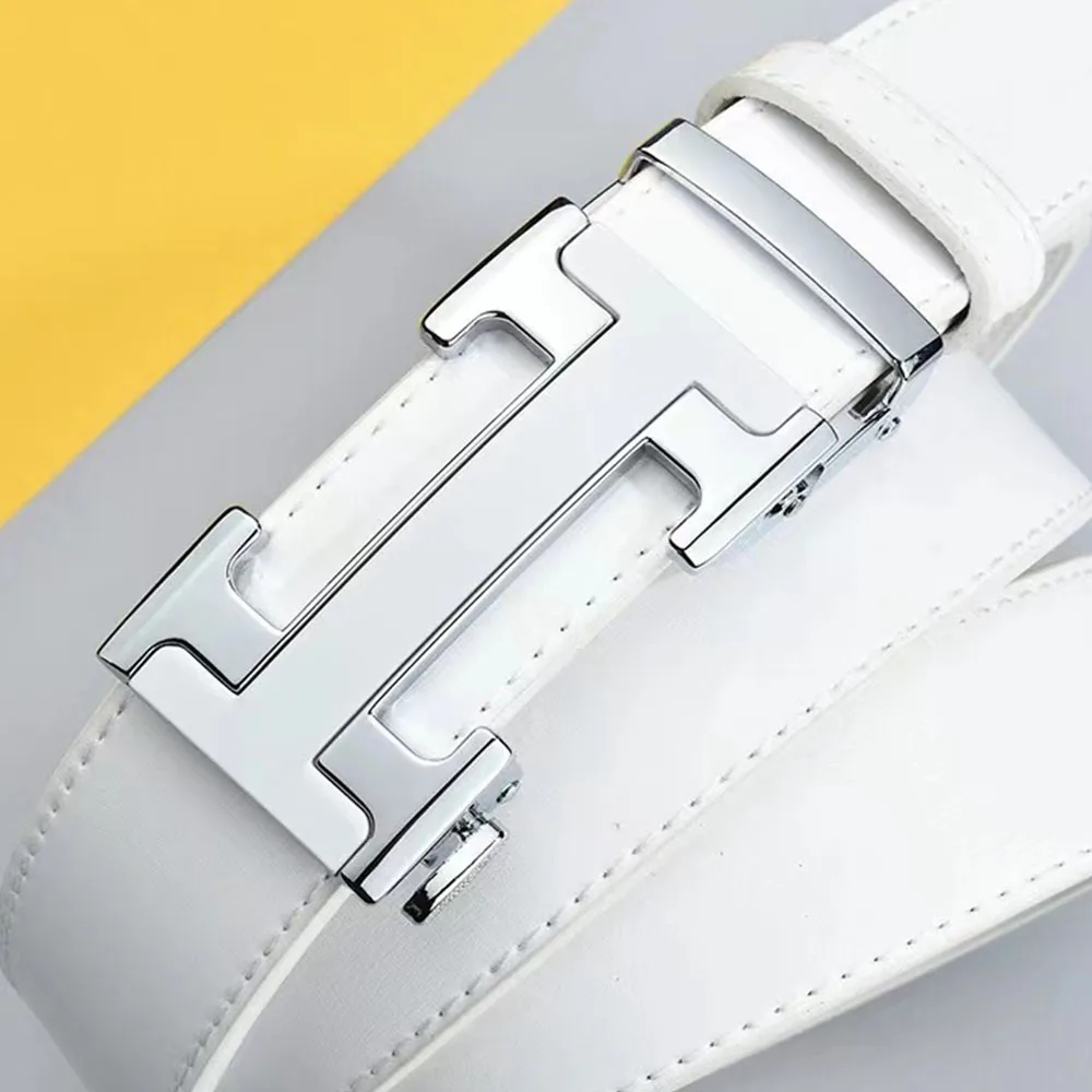 Top Trends: 2023 Golf Men&#039;s Luxury Belt Fashion New Leather Automatic Buckle White Korean Pants Belt Youth Trend White Belt 110 -125cm Shoppable Styles