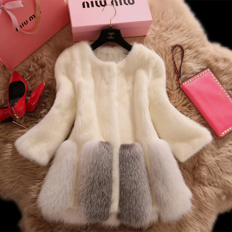 Top Trends: High Quality Faux Mink Fur Splice Fox Fur Coat Women New Faux Fur Jacket White Winter Female Warm Thick Fur Coats Plush Jacket Shoppable Styles