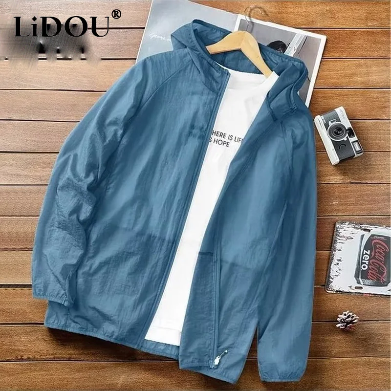 Top Trends: Summer New Solid Color Zipper Long Sleeve Hoodies Jacket Man Ice Silk Fabric Thin Style Fashion Loose Casual Sunscreen Clothing Shoppable Styles