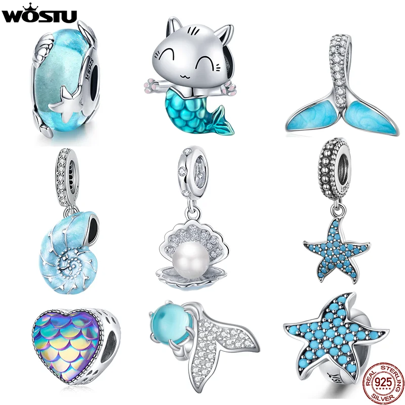 Top Trends: WOSTU Hot Sale 925 Sterling Silver Fish Tail Mermaid Beads Charms Pendant Fit Bracelets Women Party DIY Fine Jewelry Gift Making Shoppable Styles