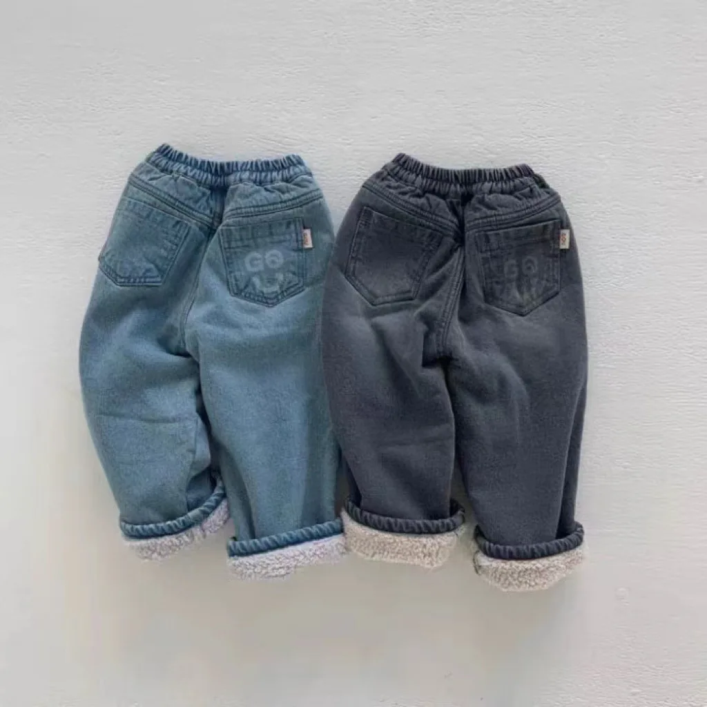 Top Trends: 2023 Winter New Baby Plus Velvet Thick Denim Trousers Children Windproof Warm Casual Pants Infant Jeans Boys Girls Harem Pants Shoppable Styles