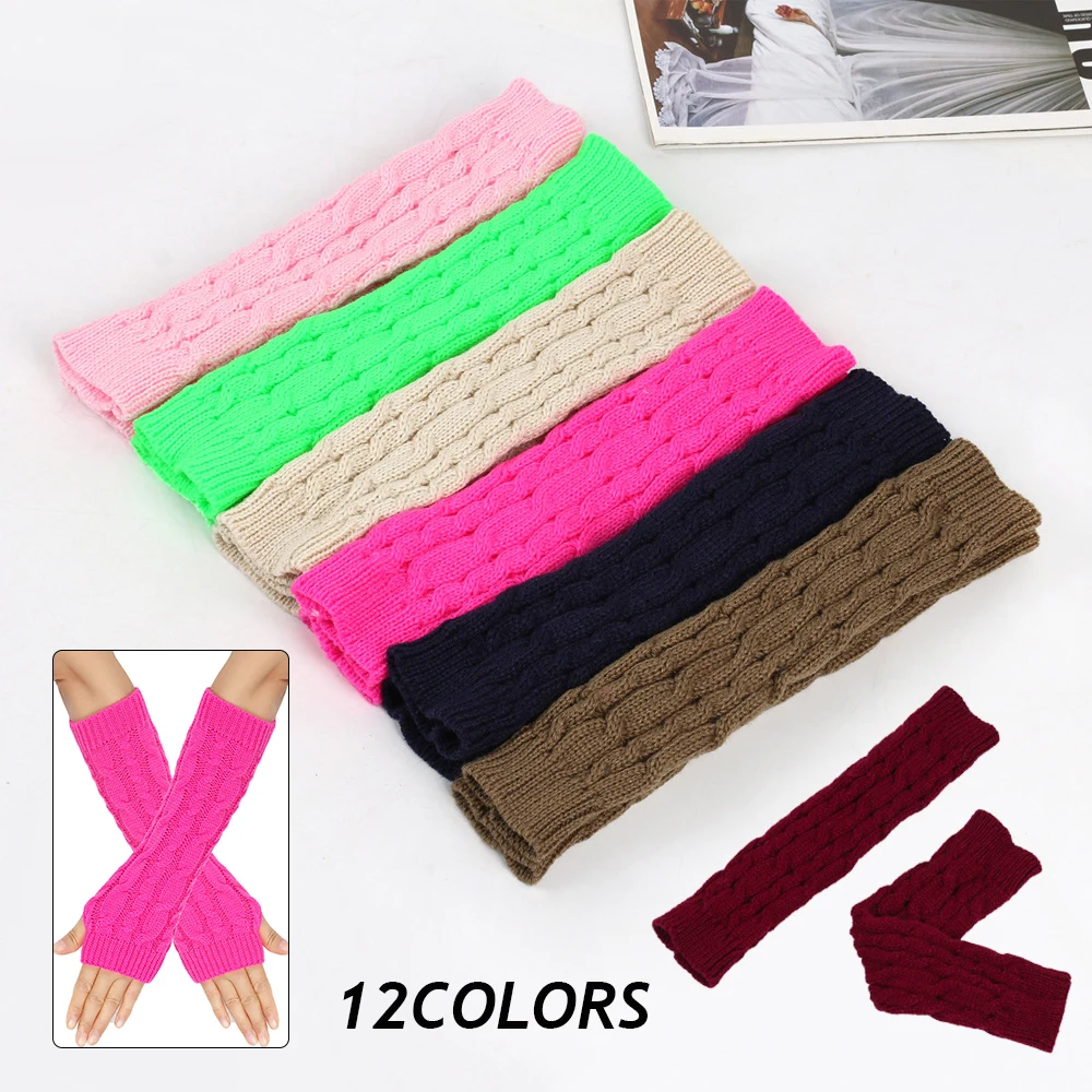 Top Trends: Long Fingerless Gloves Winter Warm Wool Knitting Arm Gloves Twist Crochet Half Finger Gloves Girls Punk Gothic Knitted Mittens Shoppable Styles - Image 2