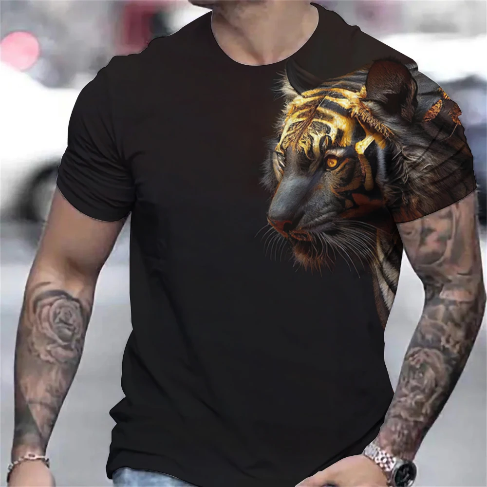 Top Trends: Tiger Print T-Shirt 3D Animal Men's Shirts Summer Short Sleeved Male Pullover Oversized Tops Tees Men Clothing Shoppable Styles