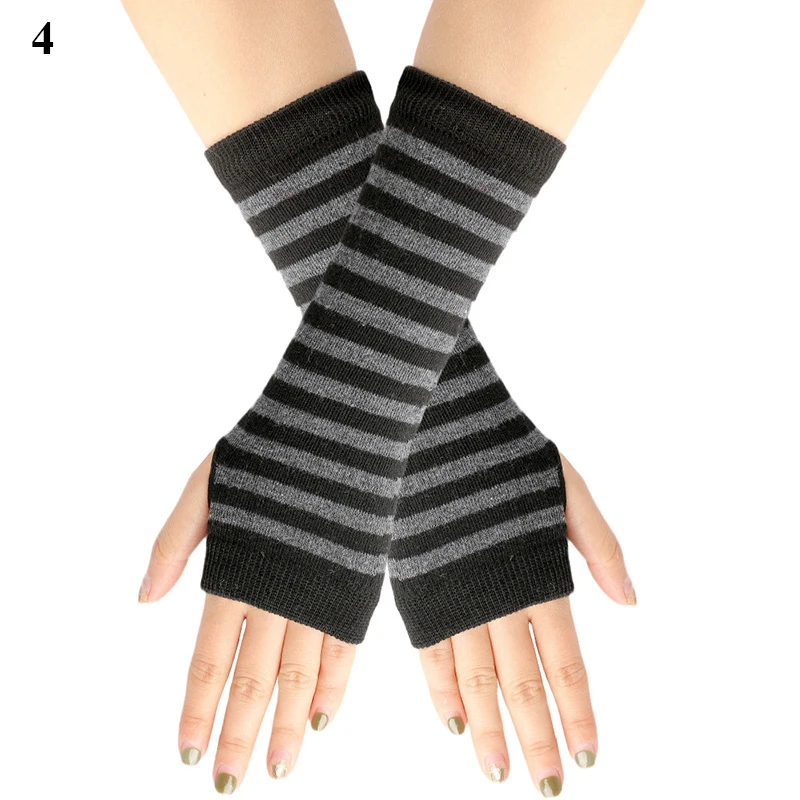 Top Trends: Hot Sale Women Girls Elbow Gloves Striped Fingerless Gloves Arm Warmer Cover Elbow Mittens Winter Long Knitted Christmas Female Shoppable Styles