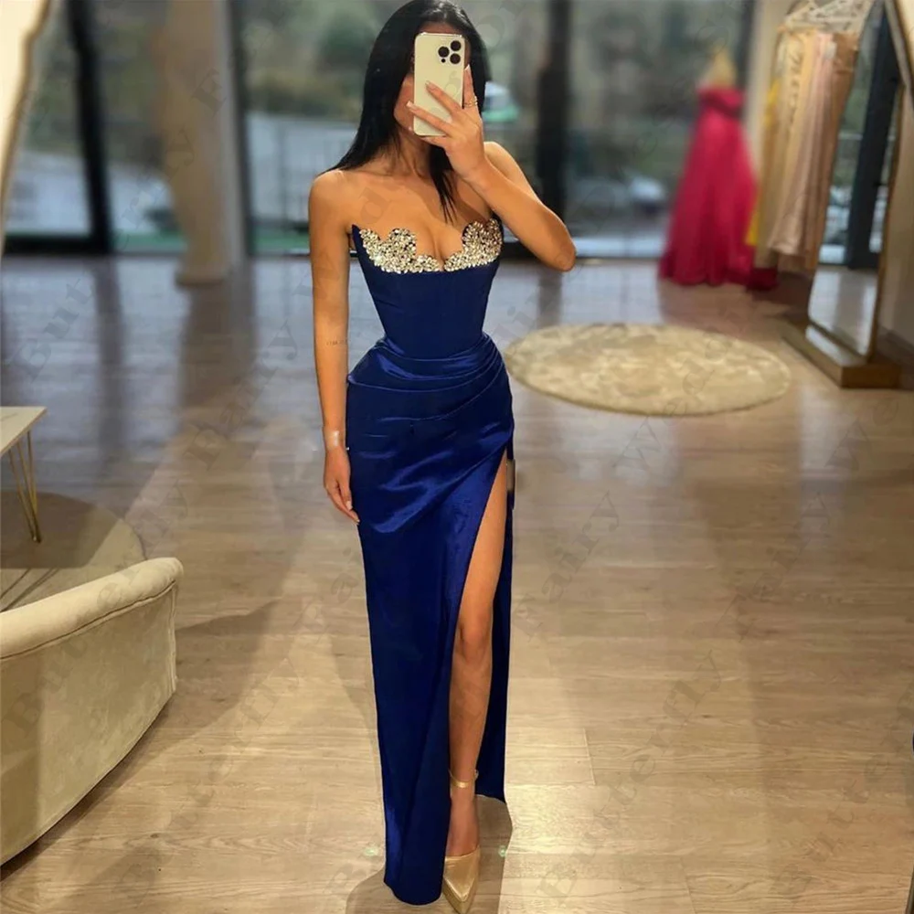 Top Trends: Gorgeous Satin Formal Evening Dresses Beautiful Beading Sexy Backless Mermaid Off Shoulder Sleeveless High Split Prom Gowns 2024 Shoppable Styles