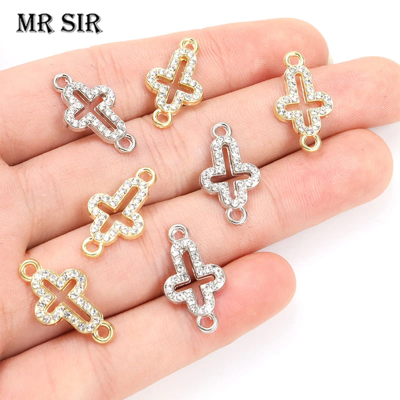 Top Trends: 10pcs Openwork Cross Alloy Charms Connectors Inlaid Rhinestone Crystal Gold / Silver Color Metal Pendant Catholic Jewelry Findings Shoppable Styles