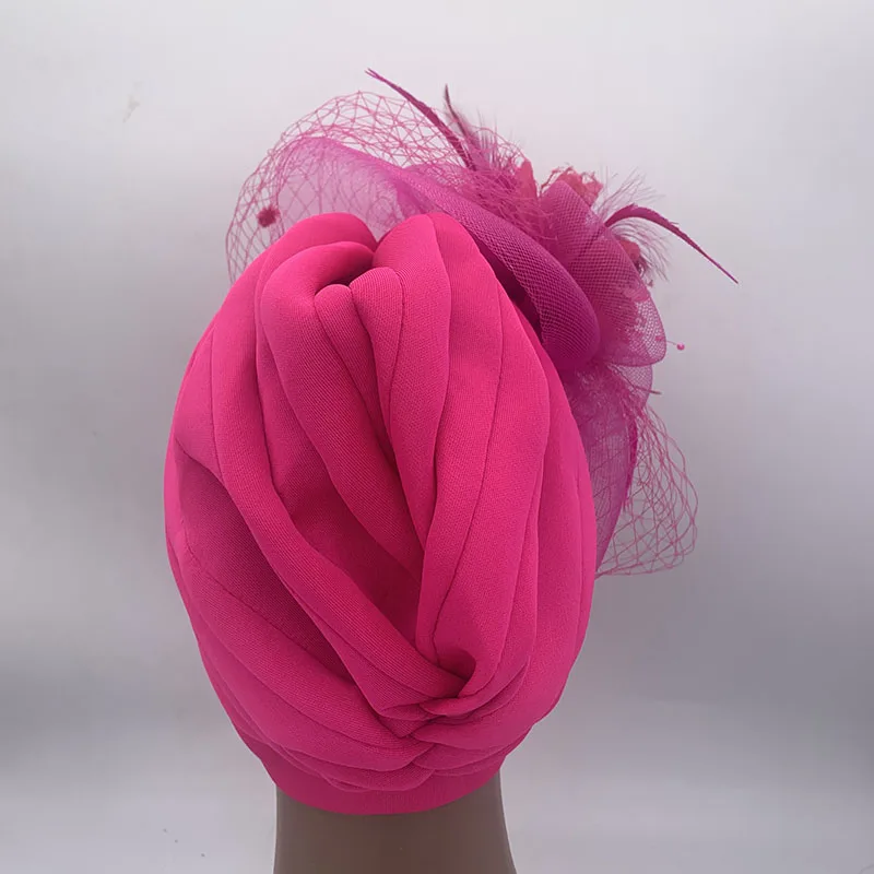 Top Trends: 2023 New Retro Feather Flower Turban Cap With Veil Elegant Women's Party Hat Muslim Headscarf Bonnet Ladies Head Wrap Turbante Shoppable Styles - Image 6