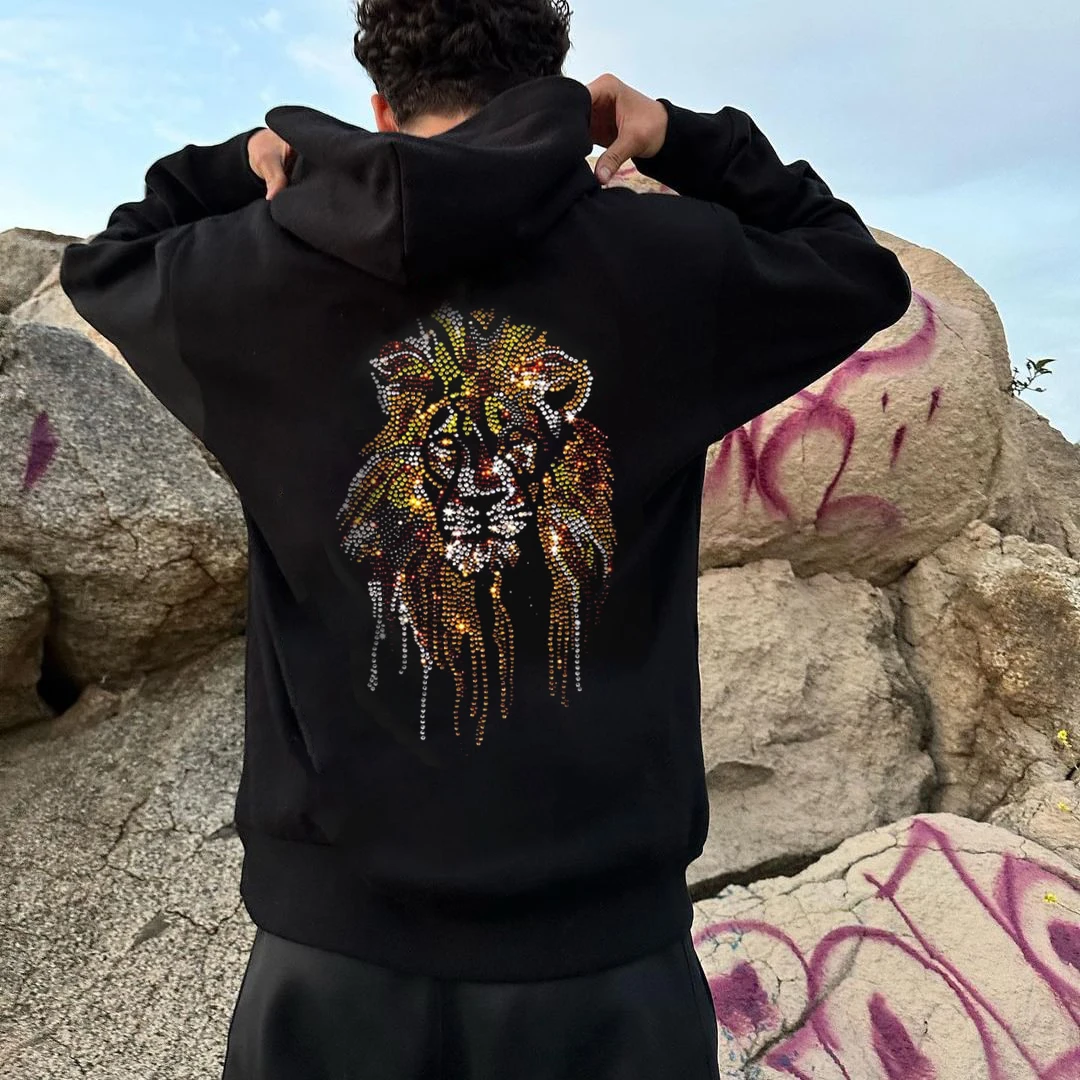 Top Trends: New Fashion Mens Loose Sweatshirt Hoodies Black Lion Rhinestone Hoody Male Casual Warm Chic Jacket Coats Women Unisex Pullover Shoppable Styles