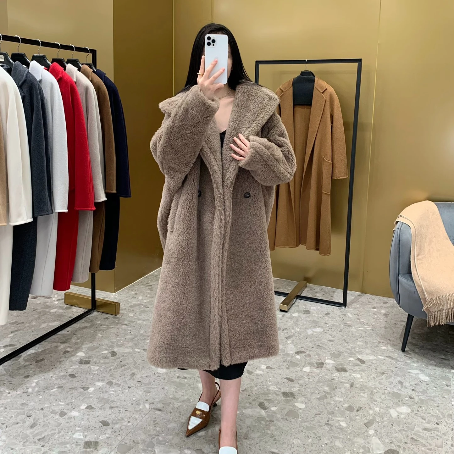 Top Trends: Top Quality Max Teddy Coat For Women, 62%Alpaca 26%Wool 12%Silk, 2024 New Winter Teddy Coat Long Fur Coat, Genuine Fur Coat Women Shoppable Styles - Image 3