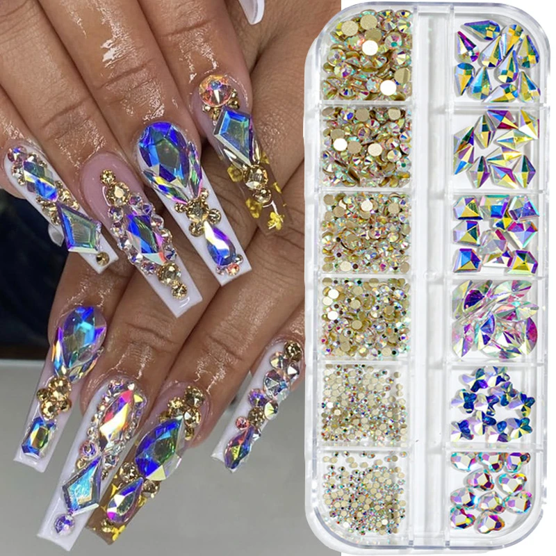 Top Trends: 12Grids / Box Crystal Nail Art Rhinestones Glass SS4-SS16 Nail Stones Shiny Flatback 3D DIY Nail Art Decoration Shoppable Styles