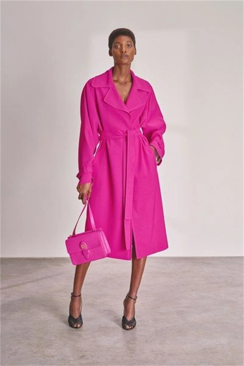 Top Trends: Hot Pink Woolen Cashmere Women Suit Blazer Overcoat With Belt Witner Thick Long Jacket Custom Made Office Lady Prom Dress Shoppable Styles