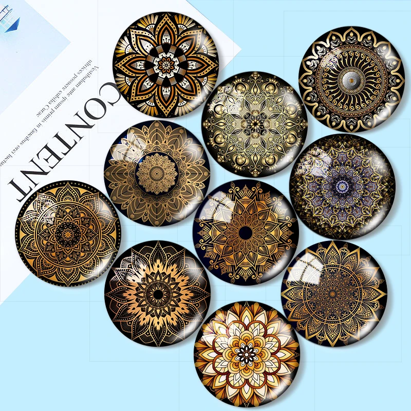 Top Trends: Black Style Patterns Flowers &amp;Beauty Golden 10pcs 12mm / 18mm / 20mm / 25mm Round Photo Glass Cabochon Demo Flat Back Making Findings Shoppable Styles