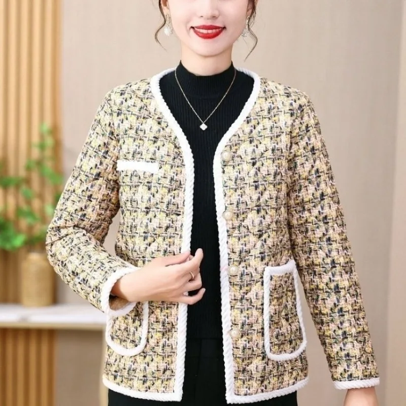 Top Trends: Women&#039;s Autumn Winter Elegant Patchwork Plus Velvet Thick Coats Long Sleeved Plaid Jacket Fashion Y2K Casual Versatile Lady Tops Shoppable Styles