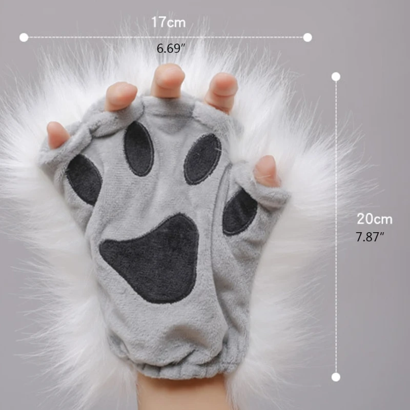 Top Trends: 1 Pair Furry Paw Gloves For Cat Girls Cosplay Accessory Kawaii Plush Wolf Paws Fingerless Winter Gloves For Anime Cospla Shoppable Styles - Image 5