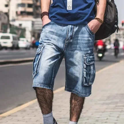 Top Trends: Plus Size Mens Loose Baggy Denim Shorts Fashion Streetwear Hip Hop Skateboard Cargo Jeans Short For Male Straight Short Pants Shoppable Styles