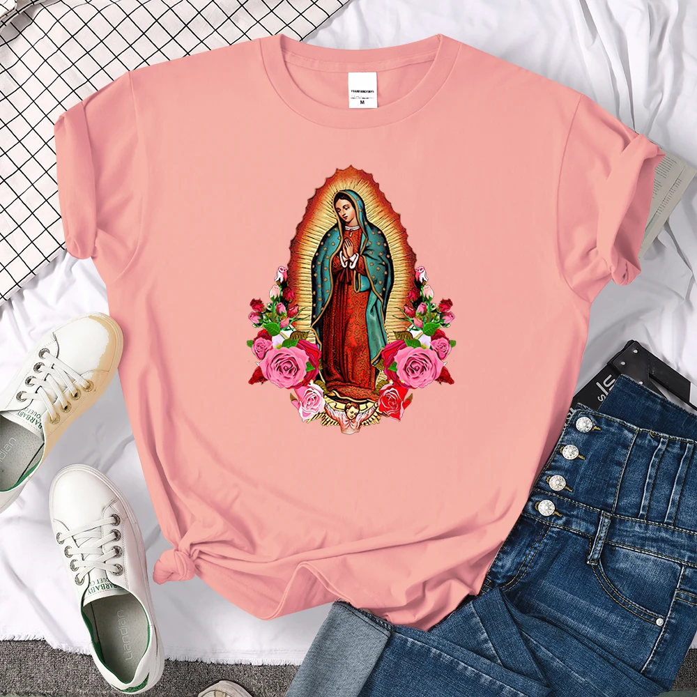 Top Trends: Women Virgin Mary Of Guadalupe Printed T Shirt Cartoon Harajuku Female Short Sleeve Top Tee O-Neck Casual Tshirt Woman T-shirt Shoppable Styles