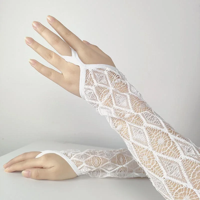 Top Trends: 1 Pairs White Lace Embroidered Hollow-Out Gloves Women Sun Protection Thin Arm Sleeve Nightclub Sexy Accessories Cosplay Gloves Shoppable Styles - Image 3