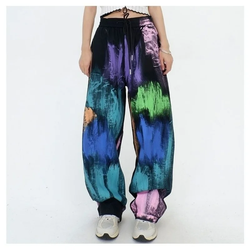 Top Trends: Streetwear Y2K Graffiti Color Woman Oversize Pants Spring Summer Pockets Elastic Waist Hip Hop Sports Casual Wide Leg Trousers Shoppable Styles