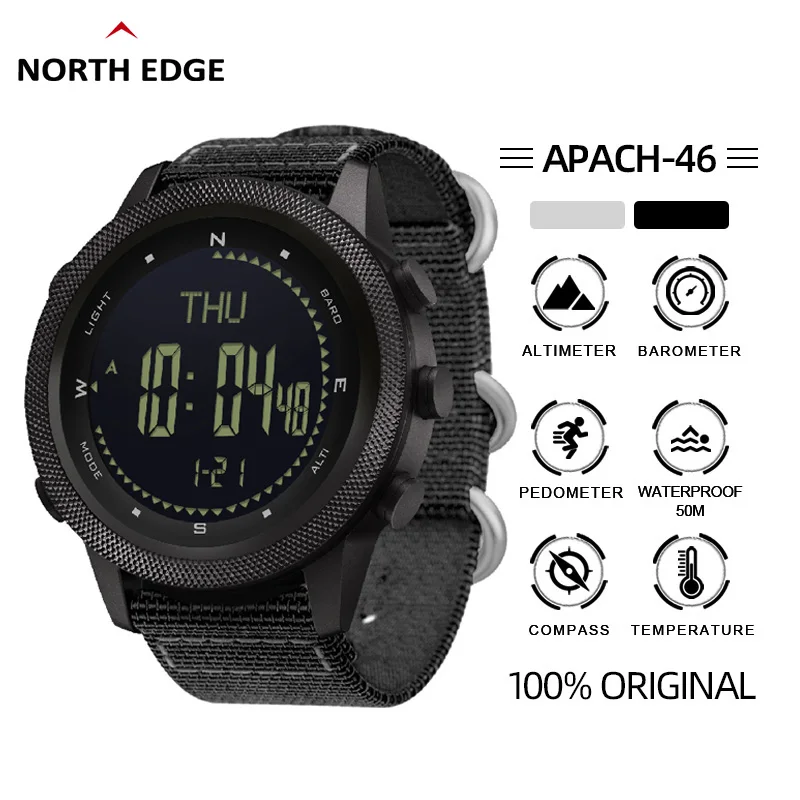 Top Trends: NORTH EDGE APACHE-46 Men&#039;s Digital Watch Military Sports Waterproof 50M Altimeter Barometer Compass World Time Wristwatch Clock Shoppable Styles