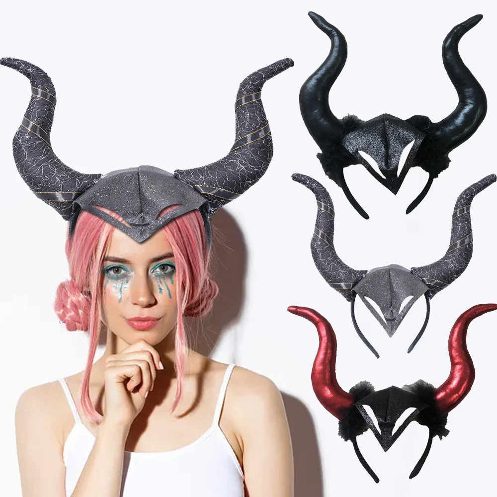 Top Trends: Black Queen Demon Long Ox Horn Headband Cosplay Evil Magic Witch Headpiece Accessory Carnival Party Costume Hair Hoop Props Shoppable Styles