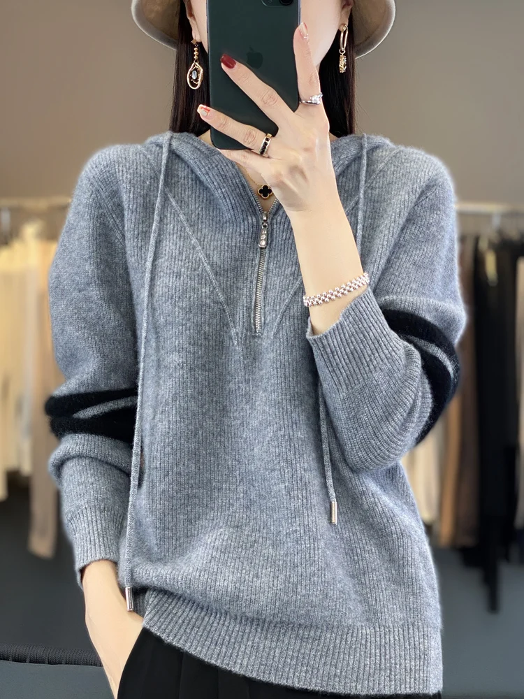 Top Trends: Autumn Winter 100% Merino Wool Hoodie Sweater Women Pullover Cashmere Thickening Knitwear Female Basic Clothing Top Shoppable Styles - Image 6