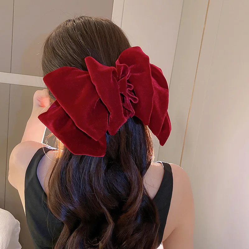 Top Trends: Fashion Large Velvet Bow Hair Clips For Women Girls Elegant Solid Color Ponytail Clip Prom Party Hair Accessory Winter Decorate Shoppable Styles