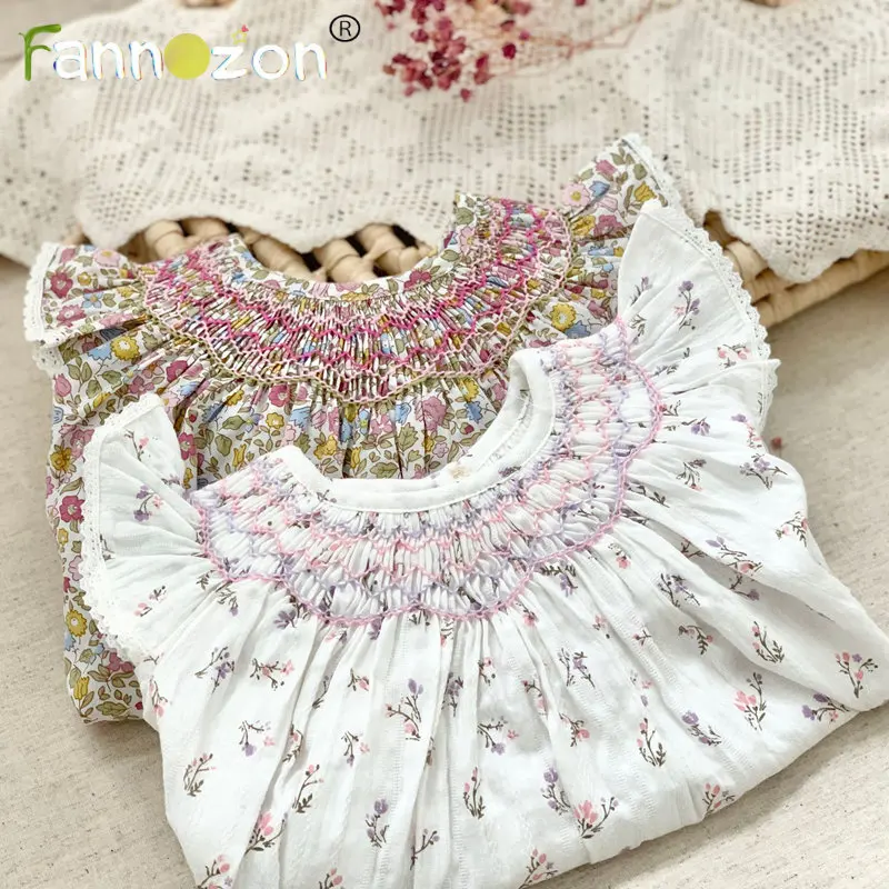 Top Trends: 100% Cotton Smocking Hand Embroidery New Toddler Girl Dresses Baby Summer Dress Kids Girls Flying Sleeves Casual Soft Girl Dress Shoppable Styles