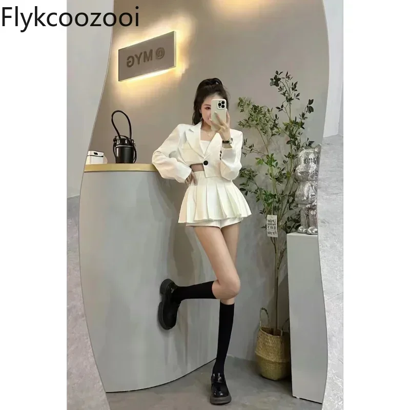 Top Trends: Korean Temperament Suit Jacket Pleated Skirt Two-piece Set Women Fashion Lapel Solid Celebrity Spicy Girl Slim Spring Lady Suit Shoppable Styles