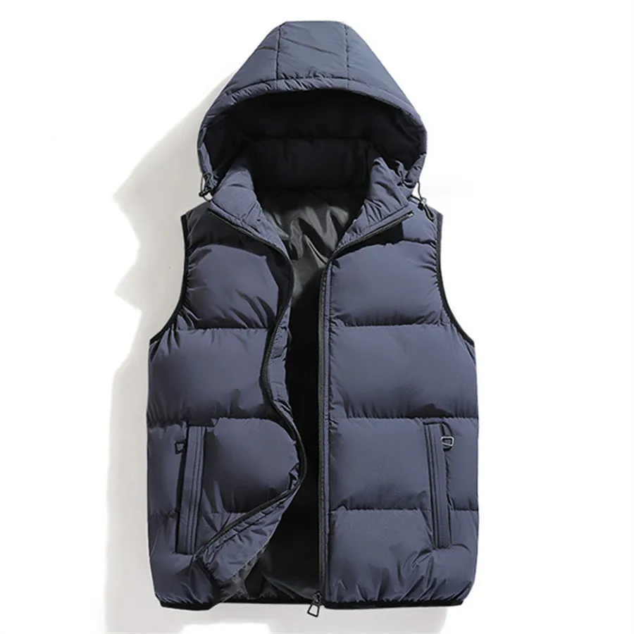 Top Trends: Men Fashion Autumn Winter Vest Thicken Cotton Padded Waistcoat Sleeveless Jacket Hooded Coat Men&#039;s Warm Detachable Hat Outwear Shoppable Styles