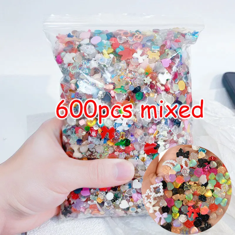 Top Trends: 600pcs Flower / Heart / Bowtie / Bear / Rhinestone Mixed Nail Decorations Randomly Packed Cute Bowknow Love Cartoon Charms Bulk Price Shoppable Styles