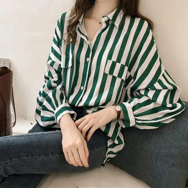 Top Trends: Korean Oversized Women Clothing Striped Shirt Spring Autumn New Fashion Youth Chic Pretty Loose Long Sleeve Basic Casual Blouse Shoppable Styles