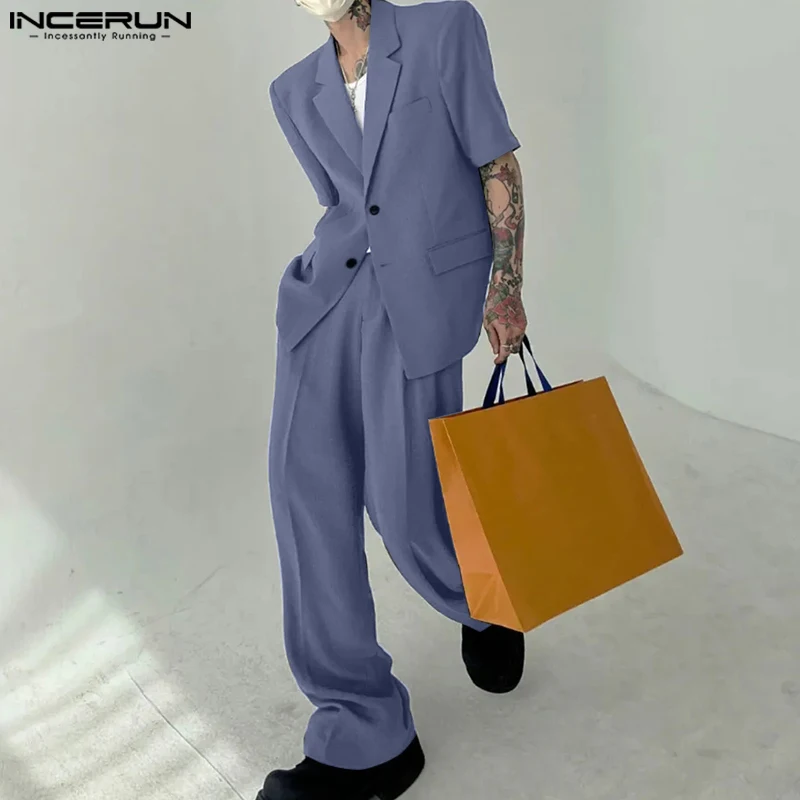 Top Trends: INCERUN 2023 Korean Style Handsome New Men Casual Sets Short Sleeve Suit Coat Long Pants Fashion Solid Male Two Piece Sets S-5XL Shoppable Styles