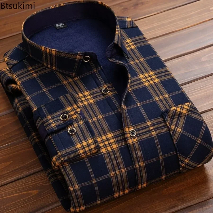 Top Trends: 2024 Men's Winter Warm Long Sleeve Plaid Shirts Flannel Fur Lined Thick Formal Shirts Fleece Casual Shirt For Men Dress Shirts Shoppable Styles